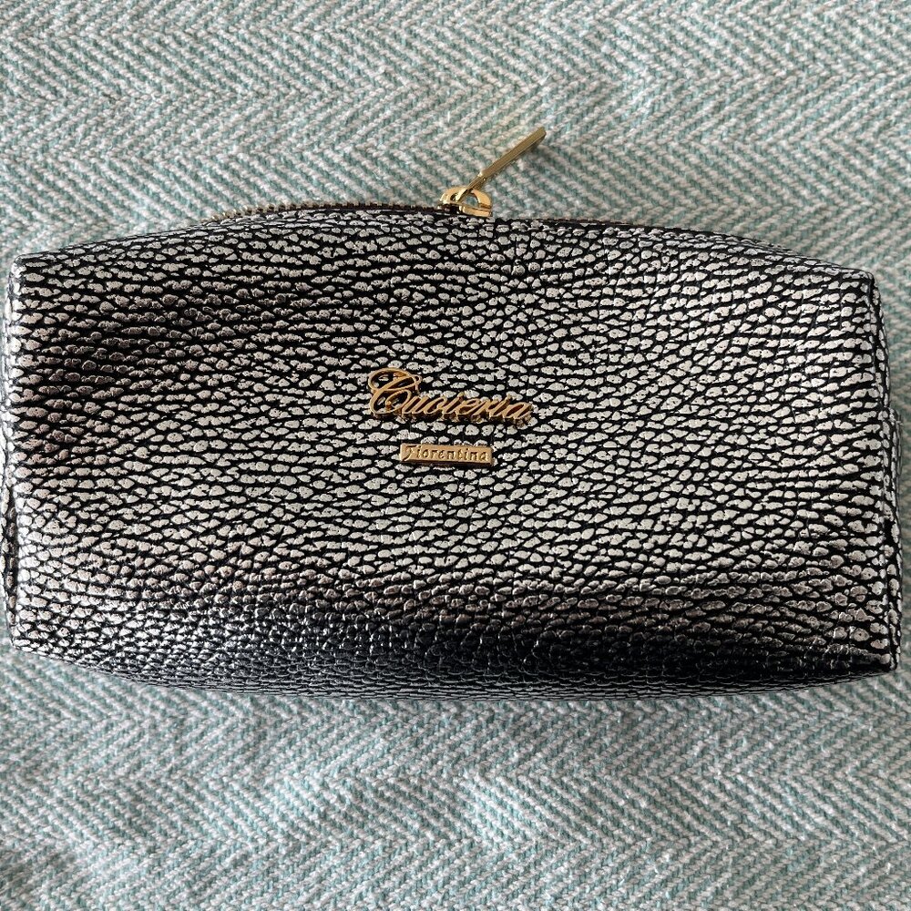 Italian silver leather makeup case